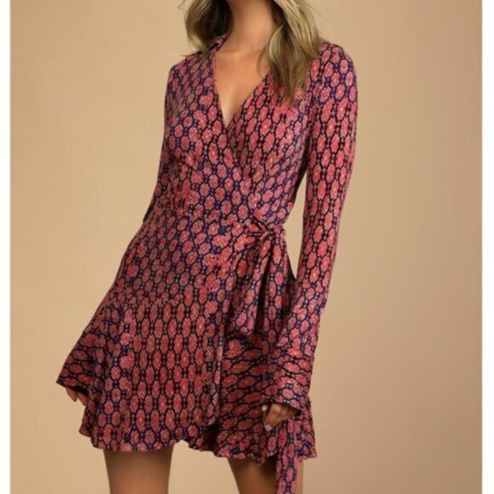 Free People NWOT Rhetta Rusty Rose Multi Print Mini Wrap Dress- Size XS - Picture 1 of 15